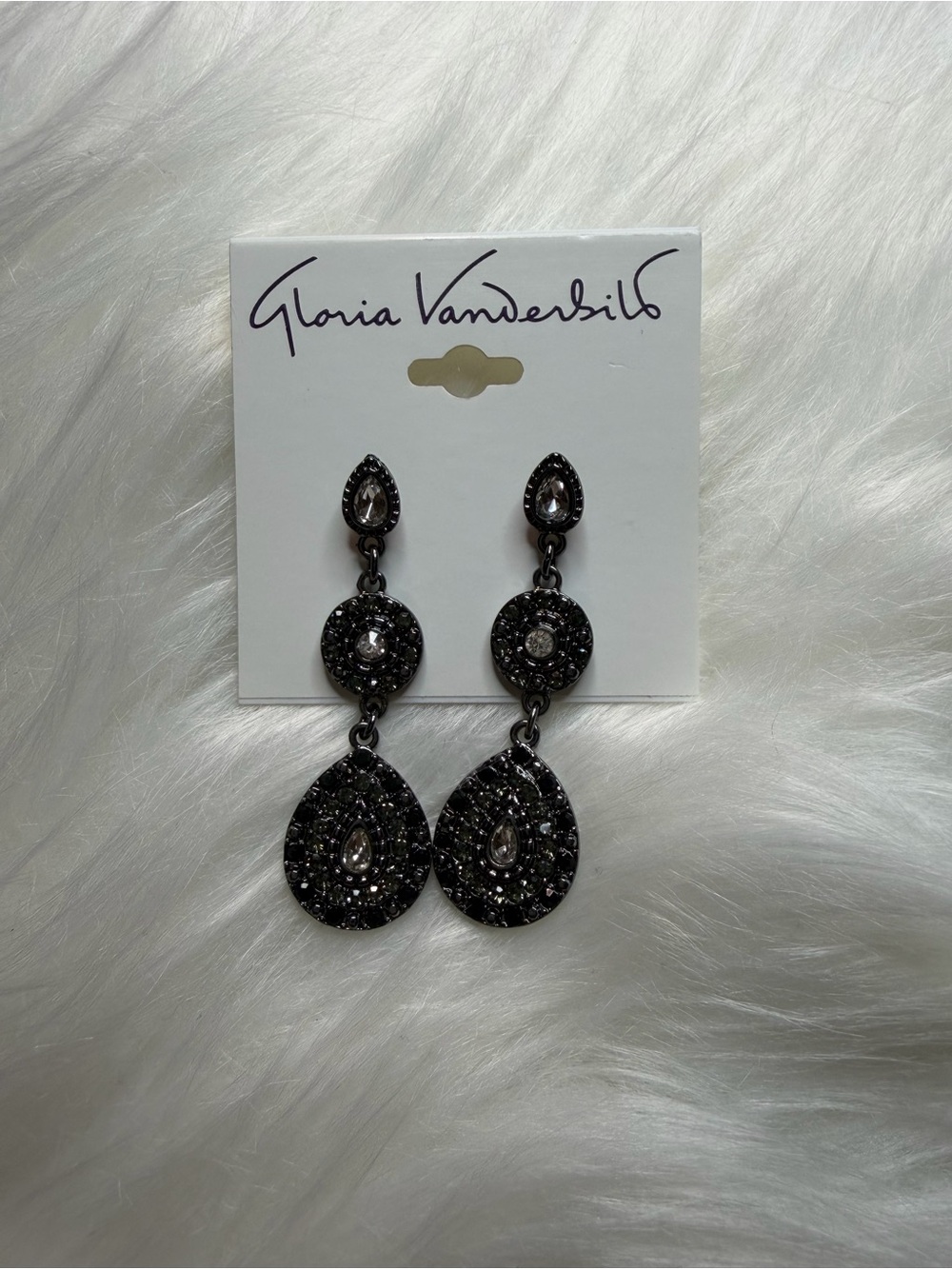 Gloria Vanderbilt Black Crystal Triple Drop Earrings